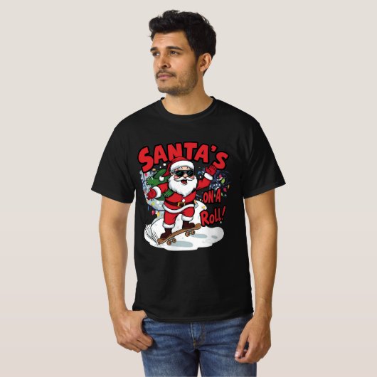 Santa’s On a Roll – Skateboard Christmas Design Tシャツ (正面フル)