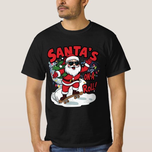 Santa’s On a Roll – Skateboard Christmas Design Tシャツ (正面)