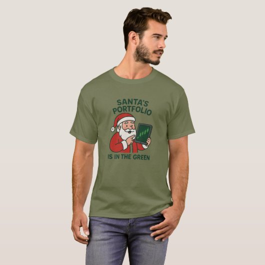 Santa’s Portfolio– Funny Christmas Trader T-Shirt Tシャツ (正面フル)