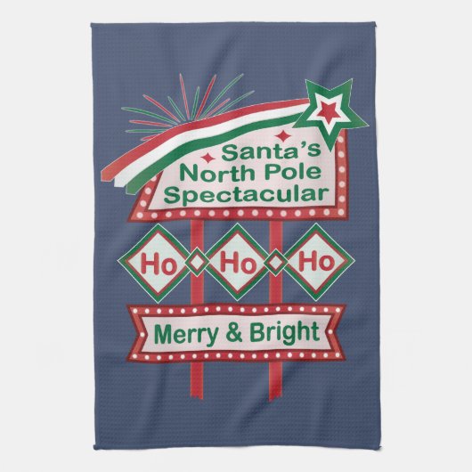 Santa’s Retro Marquee – Ho Ho Ho Merry & Bright キッチンタオル (縦)