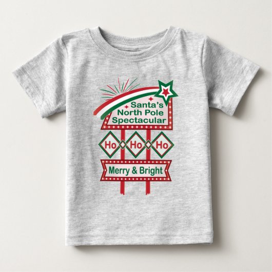 Santa’s Retro Marquee – Ho Ho Ho Merry & Bright ベビーTシャツ (正面)