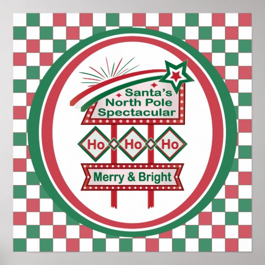 Santa’s Retro Marquee – Ho Ho Ho Merry & Bright ポスター (正面)
