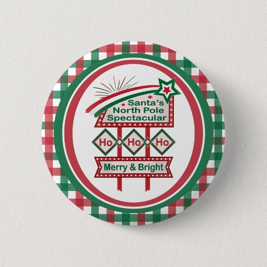 Santa’s Retro Marquee – Ho Ho Ho Merry & Bright 缶バッジ (正面)