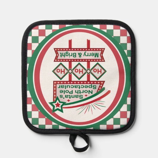 Santa’s Retro Marquee – Ho Ho Ho Merry & Bright 鍋敷き (正面)