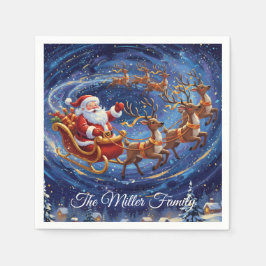 Santa’s Sleigh Night Sky Paper Napkin – Customizab スタンダードカクテルナプキン