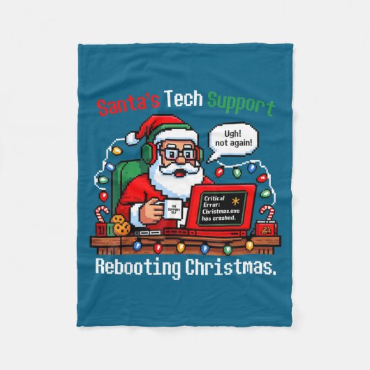 Santa s Support Tech Rebooting IT Computer Smile フリースブランケット (正面)