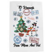 Santa Sack With Holiday Snowman ミディアムペーパーバッグ (正面)