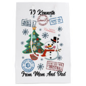 Santa Sack With Holiday Snowman ミディアムペーパーバッグ (裏面)