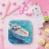 Santa Sailing – Tropical Christmas by the Sea ペーパープレート (パーティー)