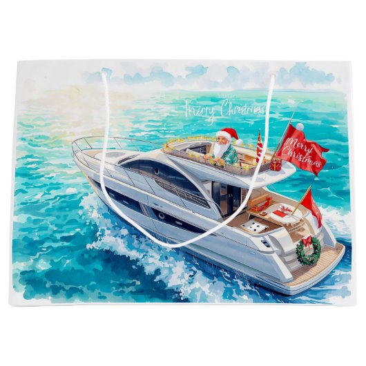 Santa Sailing – Tropical Christmas by the Sea ラージペーパーバッグ (正面)