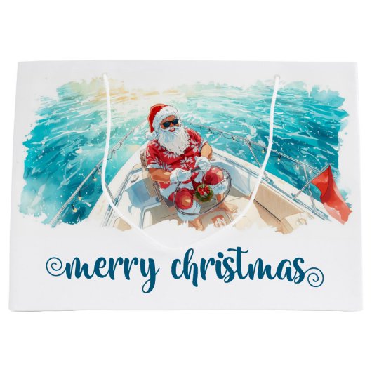 Santa Sailing – Tropical Christmas by the Sea ラージペーパーバッグ (正面)