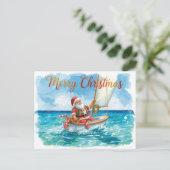 Santa Sailing – Tropical Watercolor Christmas シーズンポストカード (スタンド正面)