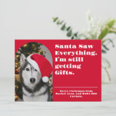 Santa Saw Everything Christmas Photo Funny Pet シーズンカード (スタンド正面)