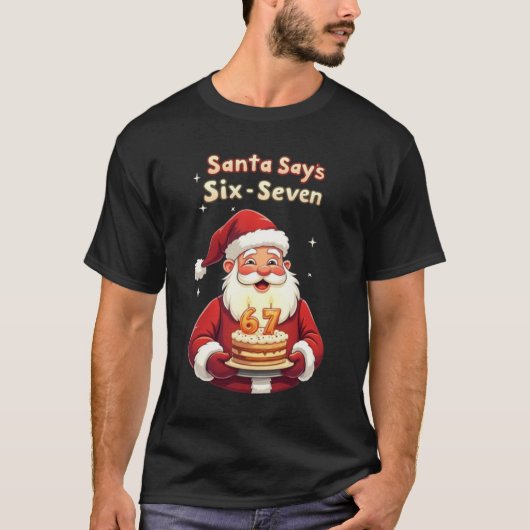 🎅Santa Says Six Seven Meme – Funny Santa Holding  Tシャツ (正面)