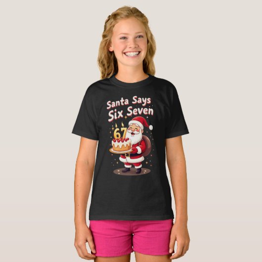 Santa Says Six Seven Meme – Funny Santa Holding Tシャツ (正面フル)