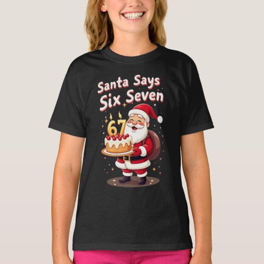 Santa Says Six Seven Meme – Funny Santa Holding Tシャツ (正面)