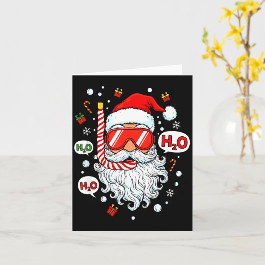Santa Scuba Diving Equipment Funny Scuba Diver Chr カード (黄色い花)