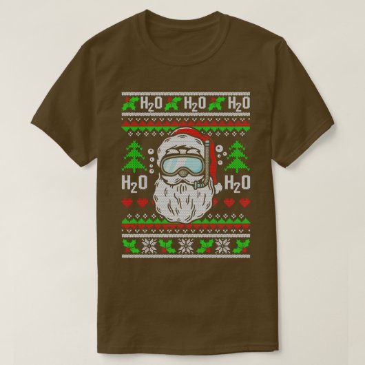 Santa Scuba Diving H2O H2O H2O Funny Ugly Christma Tシャツ (デザイン正面)
