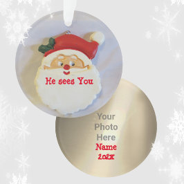 Santa Sees You子供よくはしゃぐ写真 オーナメント