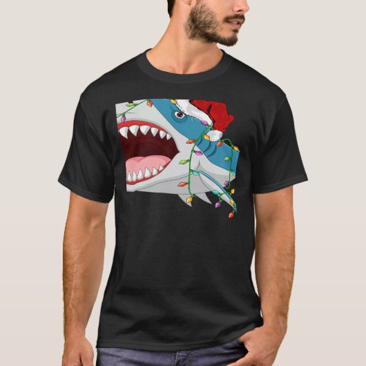 Santa Shark Christmas Lights  Shark Xmas Tシャツ (正面)