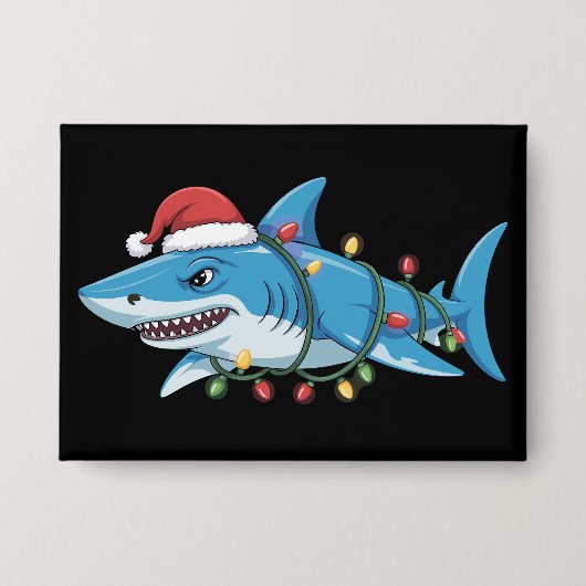 Santa Shark Christmas Lights Sharkmas Tree Xmas 缶バッジ (正面)
