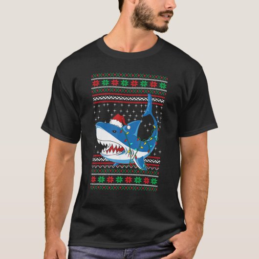 Santa Shark Christmas Ugly Sweater For Men Women Tシャツ (正面)