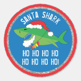 Santa Shark Personalizationクリスマスラウンドスティッカー ラウンドシール