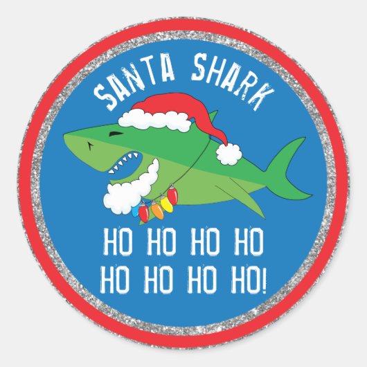 Santa Shark Personalizationクリスマスラウンドスティッカー ラウンドシール (正面)