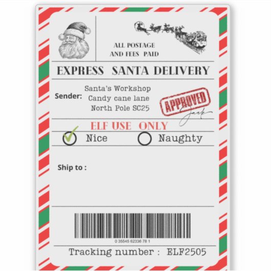 Santa shipping label シール (正面)
