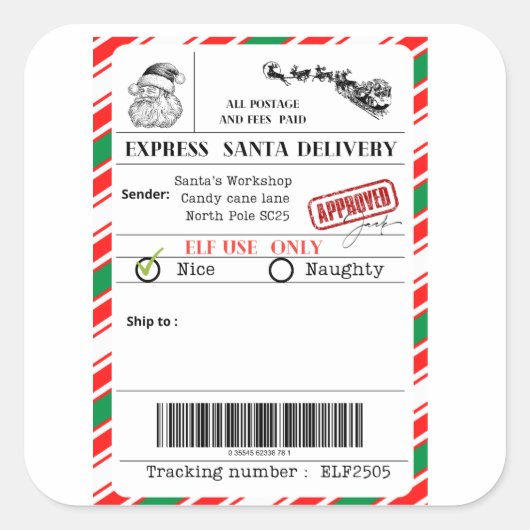 Santa shipping label スクエアシール (正面)