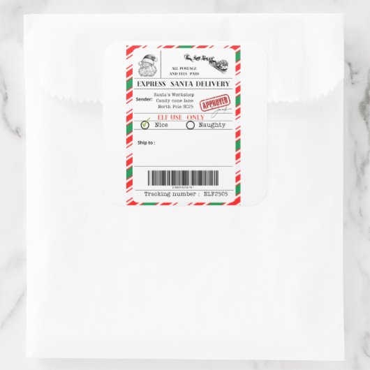Santa shipping label スクエアシール (バッグ)