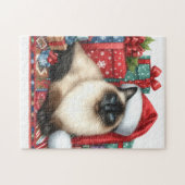 Santa Siamese Cat Christmas  ジグソーパズル (横)