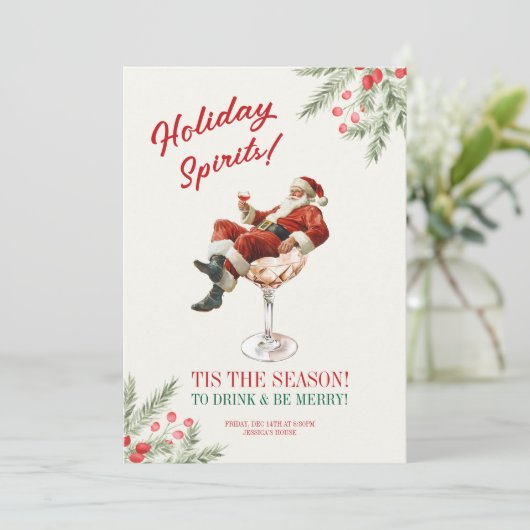 Santa Sitting Martini Glass Holiday Invitation 招待状 (スタンド正面)