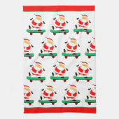 Santa Skateboarding Christmas キッチンタオル (縦)