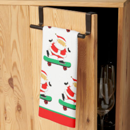 Santa Skateboarding Christmas キッチンタオル