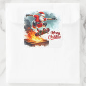 Santa Skateboarding Over Flames at Xmas スクエアシール (バッグ)