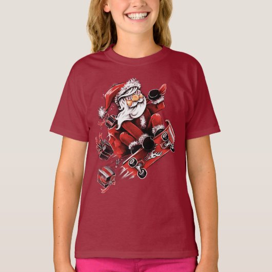 Santa Skateboarding Tシャツ (正面)