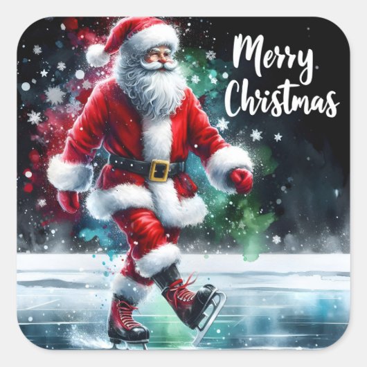 Santa Skates Happily Outdoors スクエアシール (正面)