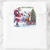 Santa Skates With Reindeer by Tree スクエアシール (バッグ)