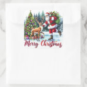 Santa Skating With Reindeer by Trees スクエアシール (バッグ)