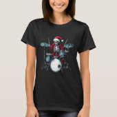 Santa Skeleton Playing Drum Drummer Percussionist  Tシャツ (正面)