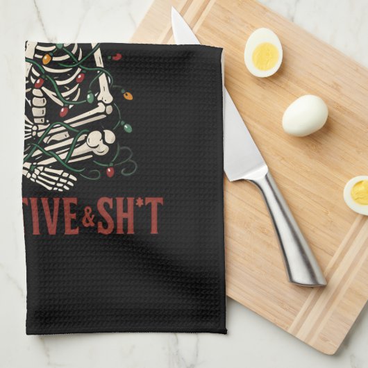 Santa Skeleton with Cat Holiday Snark キッチンタオル (四つ折り)