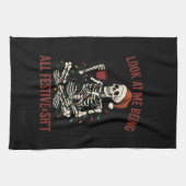 Santa Skeleton with Cat Holiday Snark キッチンタオル (横)