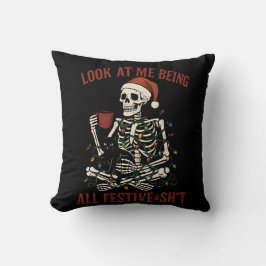Santa Skeleton with Cat Holiday Snark クッション