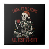 Santa Skeleton with Cat Holiday Snark タイル (正面)