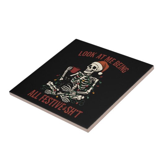 Santa Skeleton with Cat Holiday Snark タイル (側面)