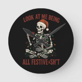 Santa Skeleton with Cat Holiday Snark ラウンド壁時計 (正面)
