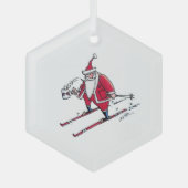 Santa Skiing hexagon glass ornament ガラスオーナメント (正面)