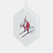 Santa Skiing hexagon glass ornament ガラスオーナメント (正面左)