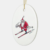 Santa Skiing oval ceramic ornament セラミックオーナメント (左)